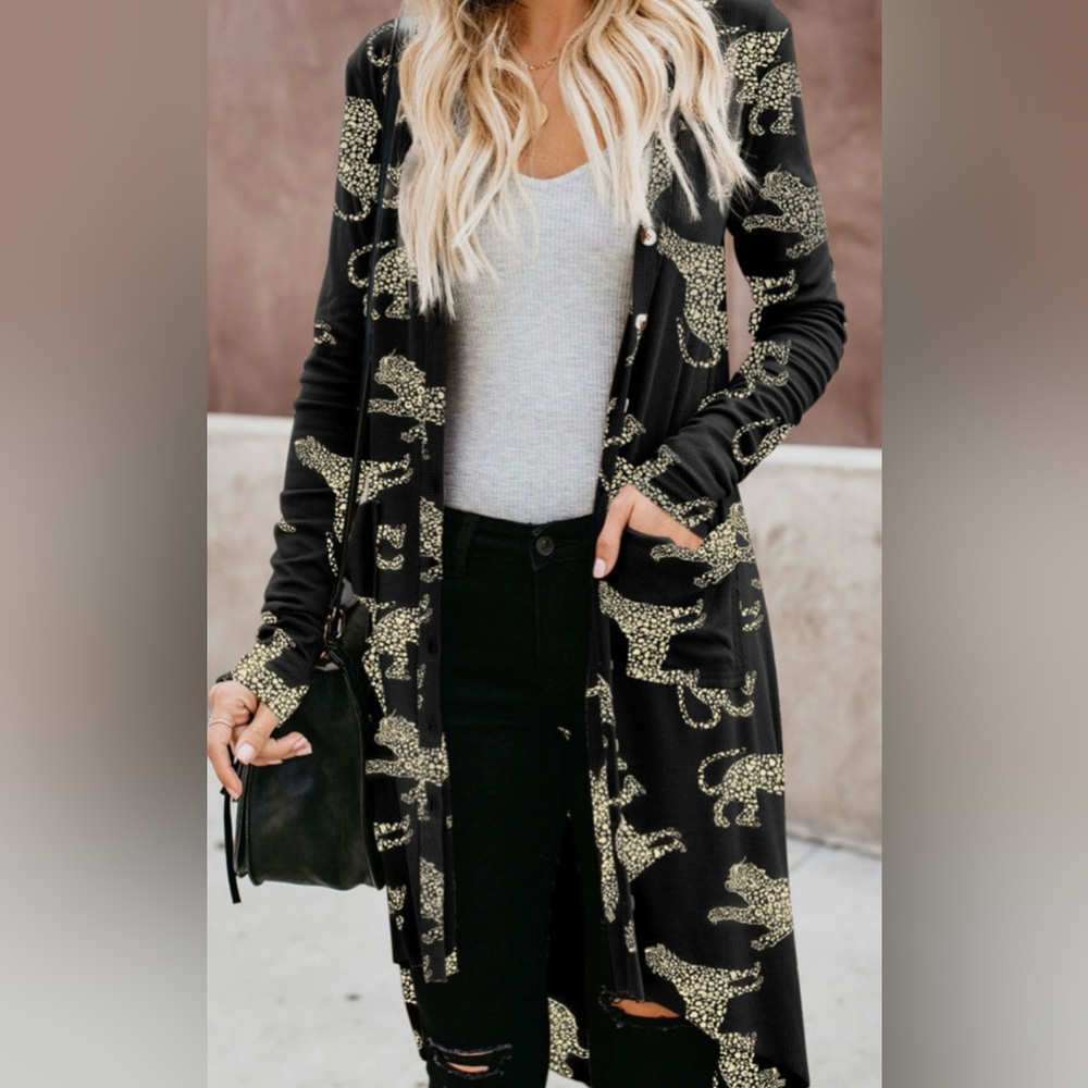 Cheetah Print Ribbed Knit Cardigan
